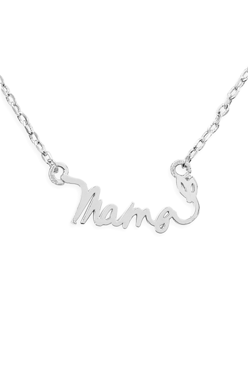 S24-2-4-INA543MARH - "MAMA" SCRIPT PENDANT NECKLACE-SILVER /1PC