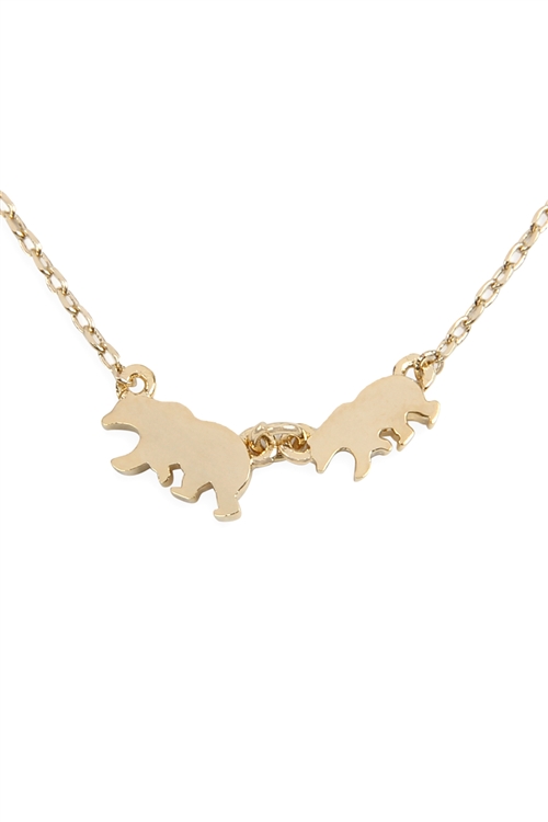 S22-5-3-INA600GD - 2 BEARS NECKLACE - GOLD/6PCS (NOW $1.00 ONLY!)