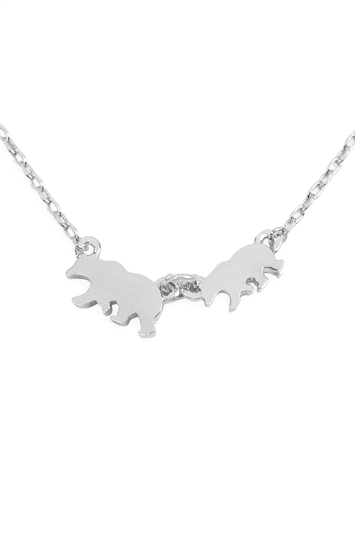 S22-5-3-INA600RH - 2 BEARS NECKLACE - SILVER/6PCS (NOW $1.00 ONLY!)