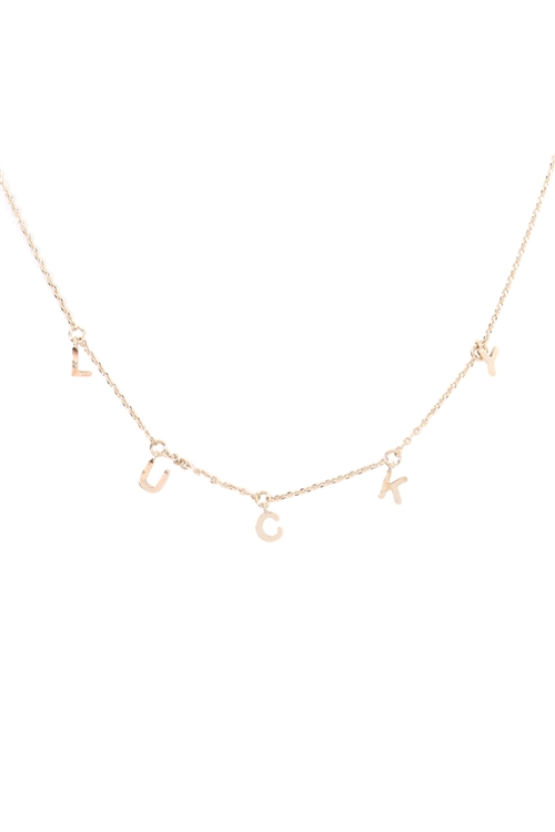 S25-7-5-INA833LUGD - "LUCKY" INITIAL CHAIN NECKLACE - GOLD/6PCS