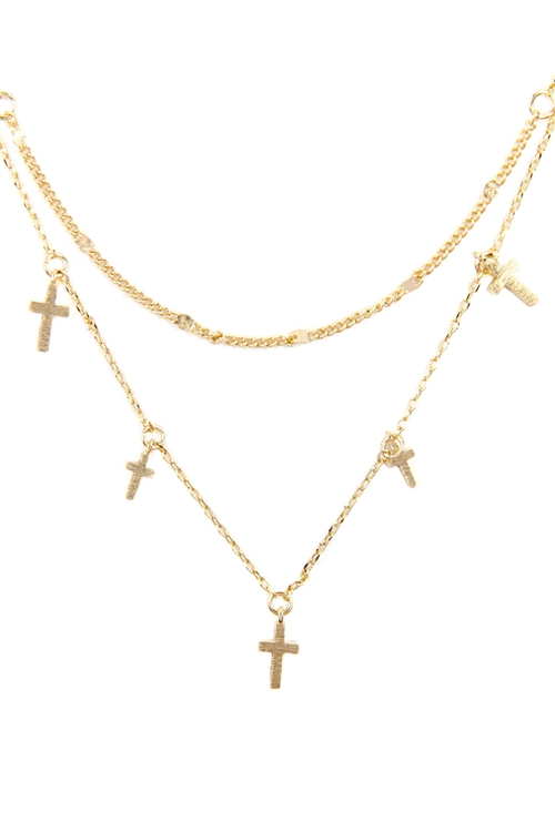 S25-7-5/S6-4-3-INA842BG - TWO LAYERED NECKLACE WITH CROSS - GOLD/6PCS