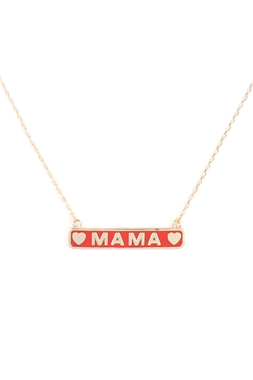 237-I-INA850GDRED - "MAMA" METAL BAR NECKLACE-RED/1PC