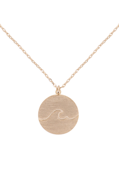 S1-7-2-INA863BG - WAVE ROUND PENDANT NECKLACE-BURNISH GOLD/6PCS (NOW $2.00 ONLY!)