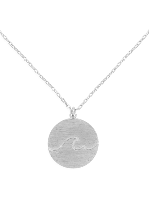 S1-7-2-INA863BS - WAVE ROUND PENDANT NECKLACE-BURNISH SILVER/6PCS
