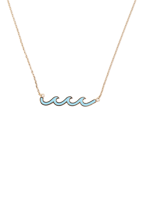 S24-2-3-INA864GDTUQ - WAVE EPOXY COLOR CHAIN NECKLACE - GOLD TURQUOISE/6PCS