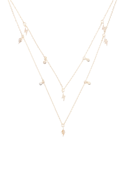 237-K-INA970GD-TWO LAYERED LIGHTNING DAINTY PENDANT NECKLACE-GOLD/6PCS (NOW $1.25 ONLY!)