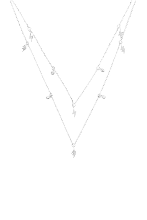 237-K-INA970RH-TWO LAYERED LIGHTNING PENDANT DAINTY NECKLACE-SILVER/6PCS (NOW $1.25 ONLY!)