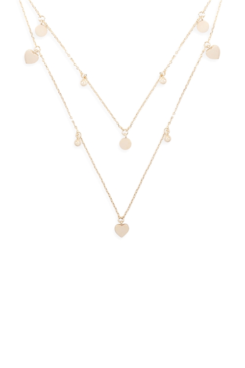 S19-8-3-INA971GD-TWO LAYERED HEART DAINTY CHAIN NECKLACE-GOLD/6PCS (NOW $3.50 ONLY!)