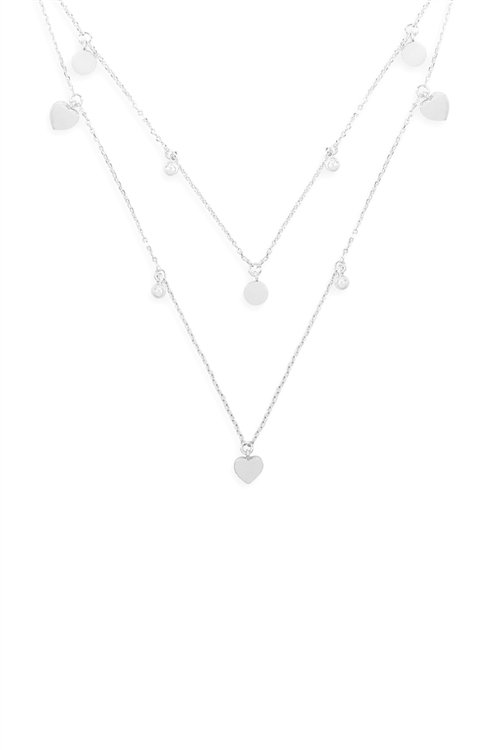 S19-8-3-INA971RH-TWO LAYERED HEART DAINTY CHAIN NECKLACE-SILVER/6PCS (NOW $3.50 ONLY!)