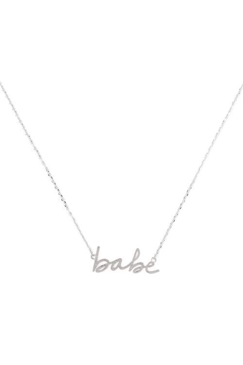 S25-5-3-INA987BS - "BABE " ITALIC FONT PENDANT NECKLACE-SILVER/6PCS