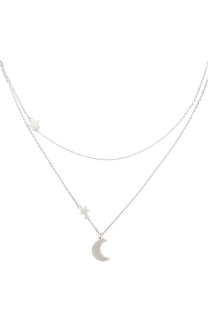 A2-1-2-INB074RH-2 LAYERED NECKLACE WITH MOON STAR-SILVER/1PC