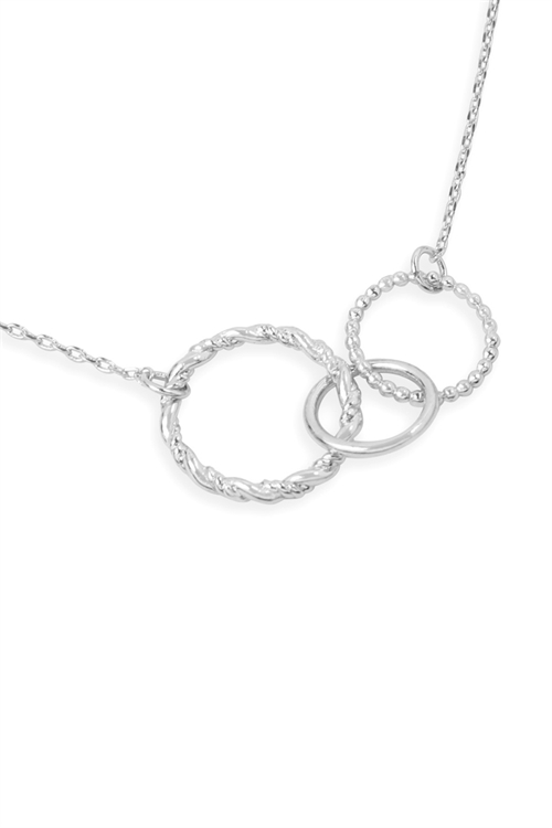 S23-7-5-INB131RH SILVER BRASS THREE RING LINK NECKLACE/6PCS