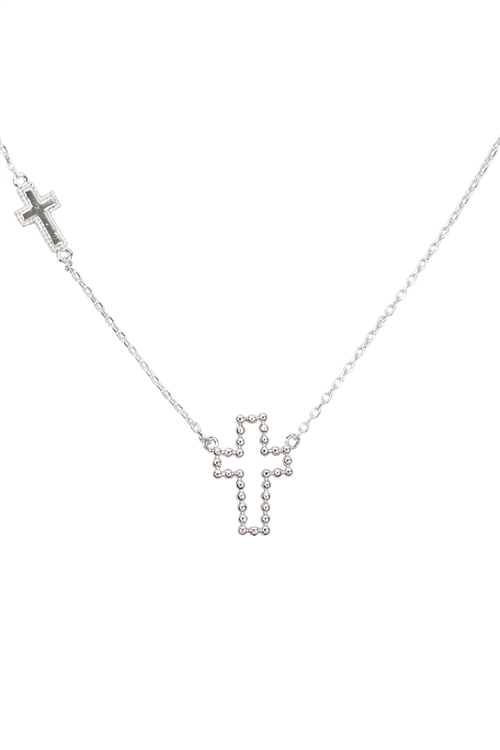 S5-5-3-INB183RH - BALL TEXTURE CROSS NECKLACE-SILVER/6PCS