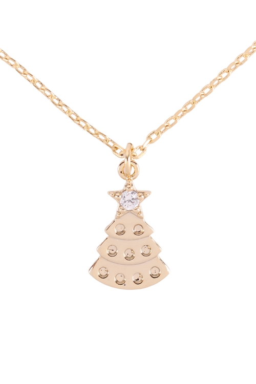 A3-1-4-INB187GDCRY - BRASS CHRISTMAS TREE PENDANT NECKLACE - GOLD CRYSTAL/1PC