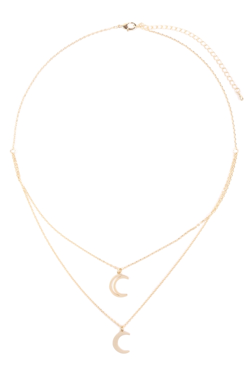 SA4-1-3-INB228GD - 2 LAYERED MOON PENDANT NECKLACE-GOLD/6PCS