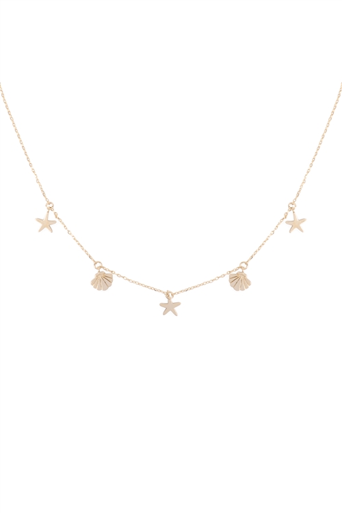 SA4-2-2-INB319GD - SEA LIFE CHARM NECKLACE - GOLD/1PC