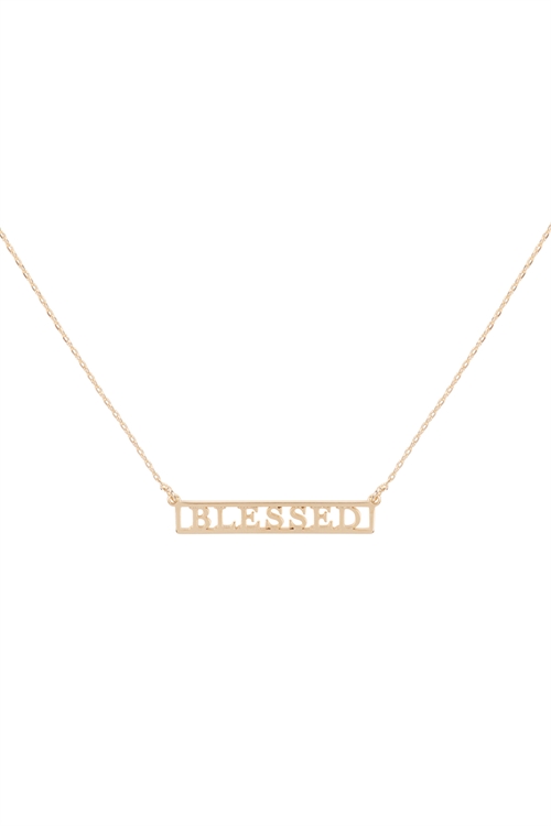 A2-2-3-INB468BLGD - "BLESSED" CUT OUT BAR NECKLACE - GOLD/1PC (NOW $2.00 ONLY!)