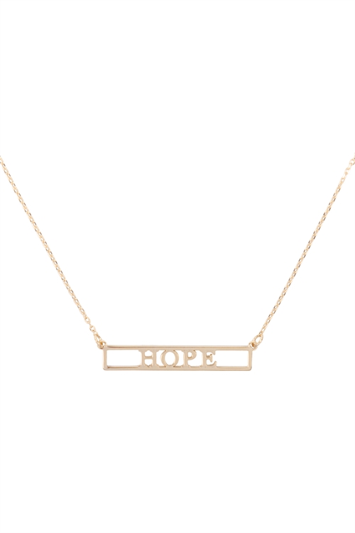 SA4-2-4-INB468HOGD - "HOPE" CUT OUT BAR NECKLACE - GOLD/1PC (NOW $2.00 ONLY!)