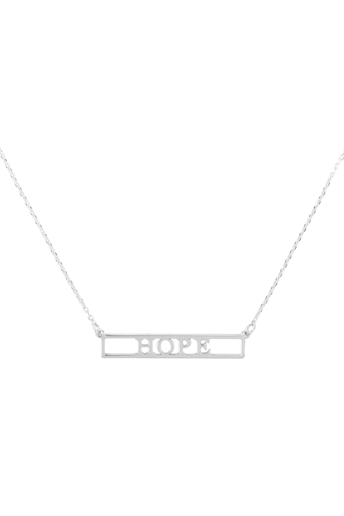 SA4-2-2-INB468HORH - "HOPE" CUT OUT BAR NECKLACE - SILVER/1PC (NOW $2.00 ONLY!)