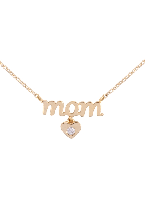 237-C-INB540GDCRY - MOM HEART PERSONALIZED CHARM DROP NECKLACE - GOLD CRYSTAL/6PCS