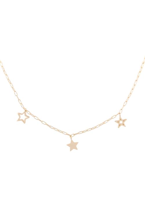 S1-4-1-INB573GD - CLIP CHAIN NECKLACE W/ 3 CHARM STAR - GOLD/1PC