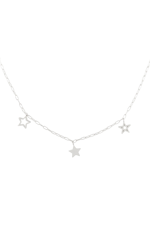 S1-4-1-INB573RH - CLIP CHAIN NECKLACE W/ 3 CHARM STAR - SILVER/1PC