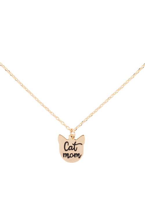 A2-3-3-INB599GDBLK - CAT MOM ENGRAVE PENDANT NECKLACE - GOLD/6PCS