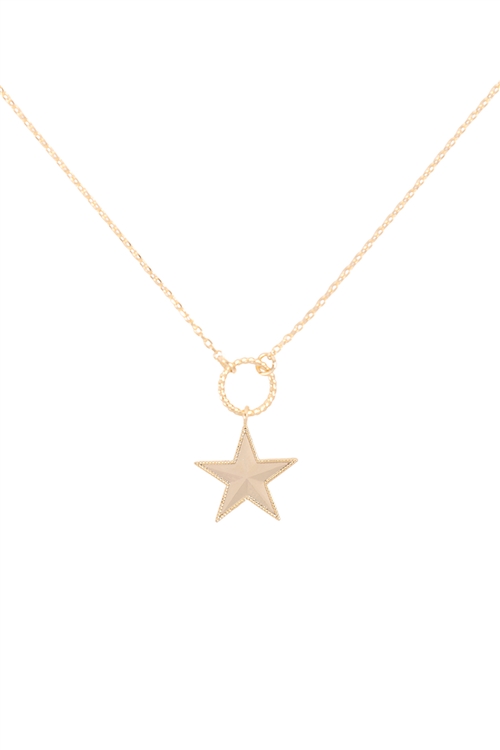 A3-1-4-INB619GD - STAR TEXTURED PENDANT NECKLACE - GOLD/6PCS (NOW $2.00 ONLY!)