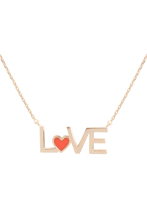 S7-6-3-INB641GDRED - LOVE PENDANT W/ COLOR NECKLACE  - GOLD RED/1PC