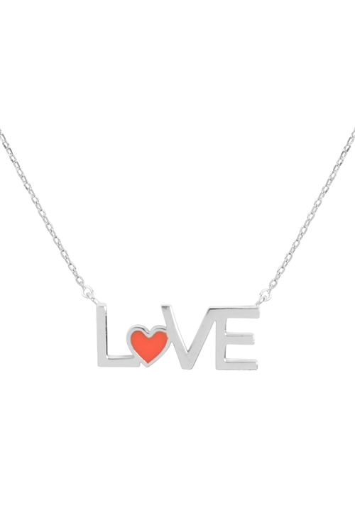 S7-6-3-INB641RHRED - LOVE PENDANT W/ COLOR NECKLACE - SILVER RED/1PC