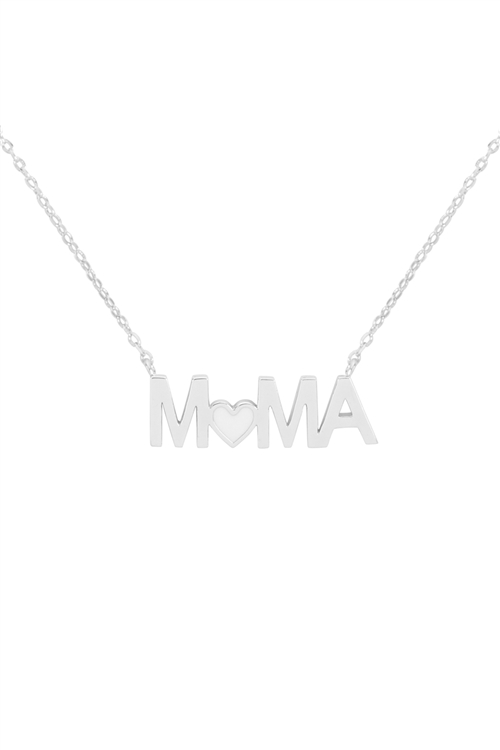 A2-3-4-INB644RHWHT - MAMA WITH HEART INSPIRATIONAL NECKLACE - SILVER WHITE/1PC