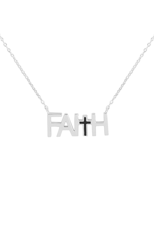 A2-2-2-INB645RHBLK - FAITH WITH CROSS INSPIRATIONAL NECKLACE - SILVER BLACK/1PC
