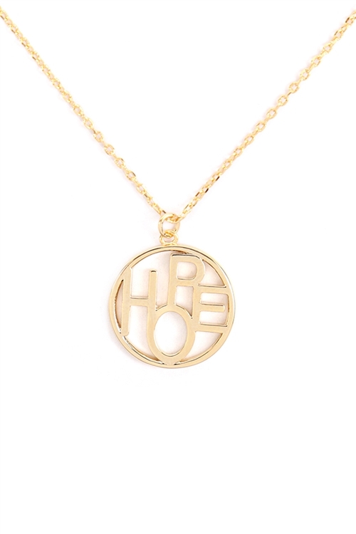 A2-4-4-INB646HOGD-1 - "HOPE" OPEN CIRCLE CUSTOM PENDANT NECKLACE - GOLD/1PC