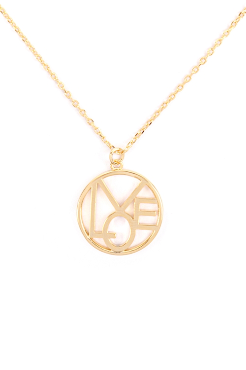 A3-1-4-INB646LOGD - "LOVE" OPEN CIRCLE CUSTOM PENDANT NECKLACE - GOLD/6PCS