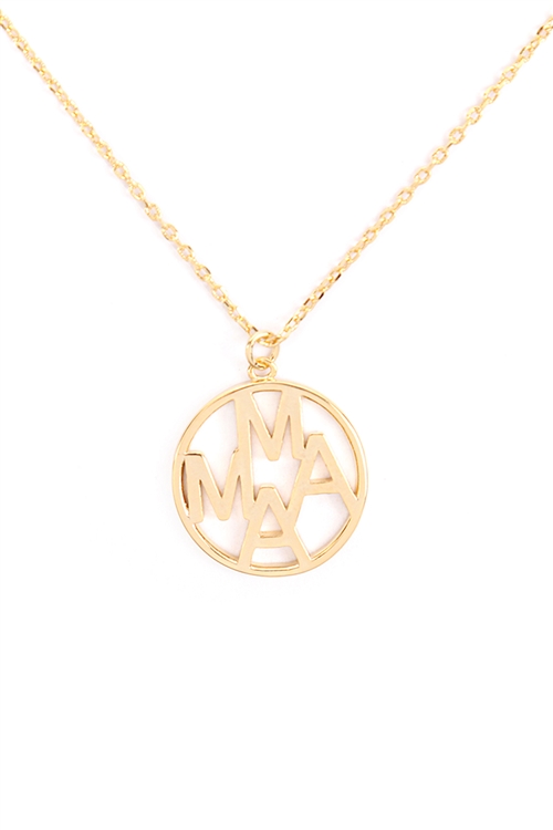 A2-2-5-INB646MAGD - "MAMA" OPEN CIRCLE CUSTOM PENDANT NECKLACE - GOLD/6PCS