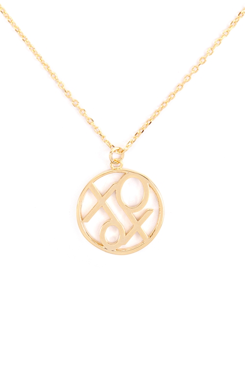 A2-2-5-INB646XOGD - "XOXO" OPEN CIRCLE CUSTOM PENDANT NECKLACE - GOLD/6PCS