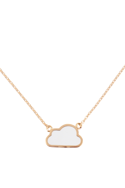 S6-4-4-INB888GDWHT - CLOUD SHAPE ACRYLIC PENDANT BRASS NECKLACE - GOLD WHITE/6PCS