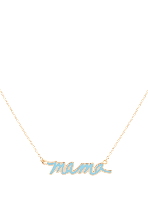 A3-2-4-INC013GDTUQ - "MAMA" PERSONALIZED COLOR PENDANT BRASS NECKLACE - GOLD TURQUOISE/1PC