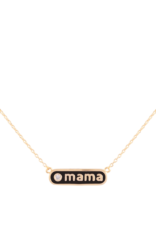 A3-2-4-INC018GDBLK - "MAMA" PERSONALIZED ROUNDED BAR W/COLOR BRASS NECKLACE - GOLD BLACK/1PC