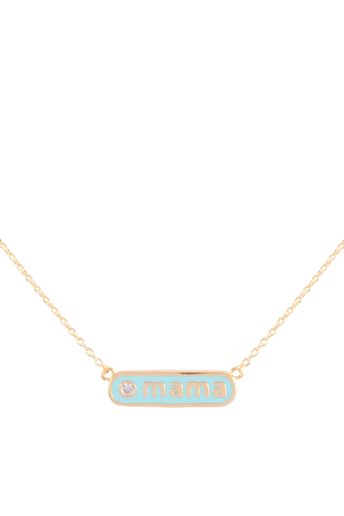 A3-2-4-INC018GDMIN - "MAMA" PERSONALIZED ROUNDED BAR W/COLOR BRASS NECKLACE - GOLD MINT/1PC