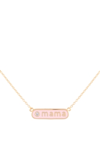 A3-2-4-INC018GDPNK - "MAMA" PERSONALIZED ROUNDED BAR W/COLOR BRASS NECKLACE - GOLD PINK/1PC