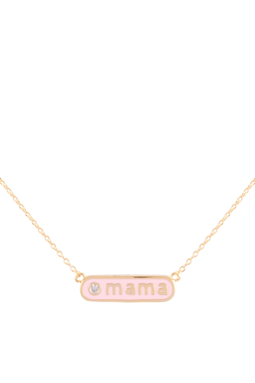 A3-2-4-INC018GDPNK - "MAMA" PERSONALIZED ROUNDED BAR W/COLOR BRASS NECKLACE - GOLD PINK/1PC
