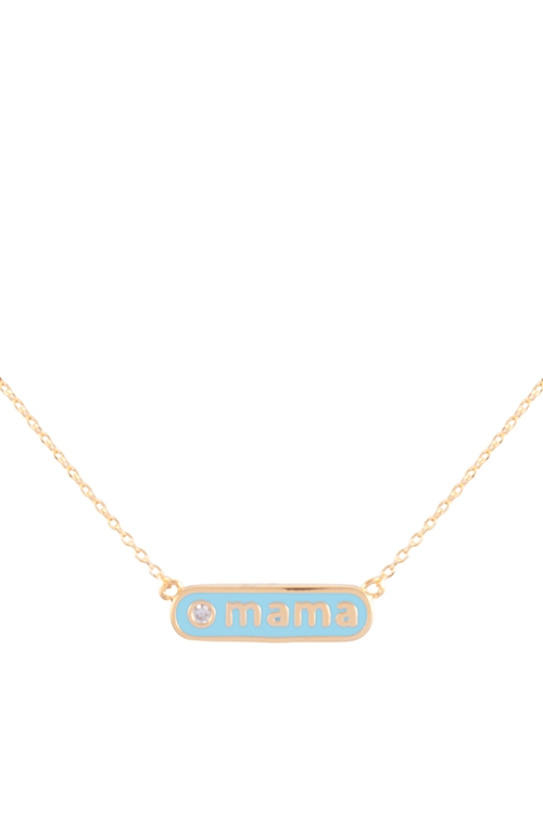 A3-2-4-INC018GDTUQ - "MAMA" PERSONALIZED ROUNDED BAR W/COLOR BRASS NECKLACE - GOLD TURQUOISE/1PC