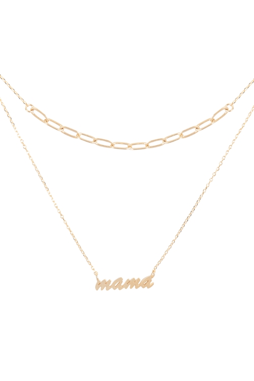 S1-5-2-INC488MAGD - MAMA SCRIPT LAYERED PENDANT NECKLACE-GOLD/6PCS