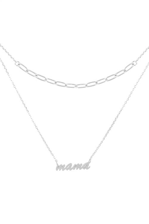 S1-5-2-INC488MARH - MAMA SCRIPT LAYERED PENDANT NECKLACE-SILVER/6PCS