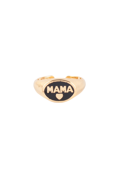 A3-2-4-IRA731GDBLK - BRASS- "MAMA" W/COLOR SIGNET OPEN RING - GOLD BLACK/1PC