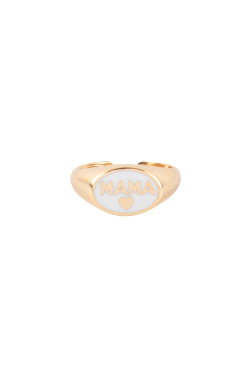 A3-2-4-IRA731GDWHT - "MAMA" HEART COLOR SIGNET OPEN BRASS RING - GOLD WHITE/1PC