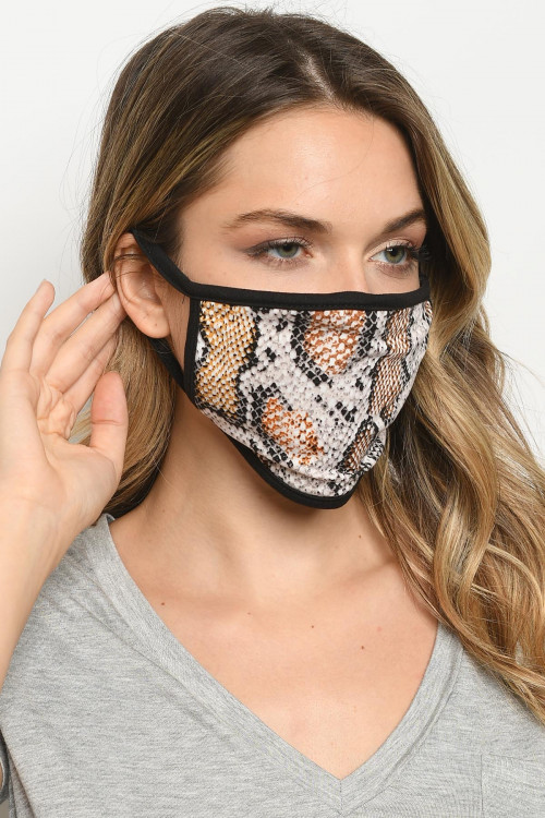 S3-4-2-MASK-F BROWN SNAKE REUSABLE FACE MASK FOR ADULTS/10PCS