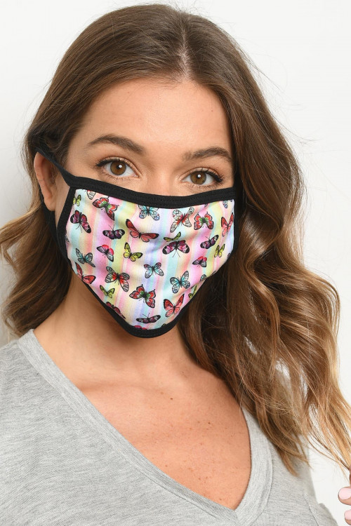 S10-20-2-MBU514 BUTTERFLIES PRINT REUSABLE FACE MASK FOR ADULTS/10PCS