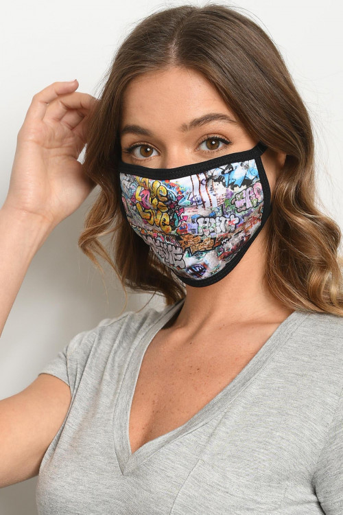 S15-11-2-MGR516 GRAFFITI PRINT REUSABLE FACE MASK FOR ADULT/10PCS